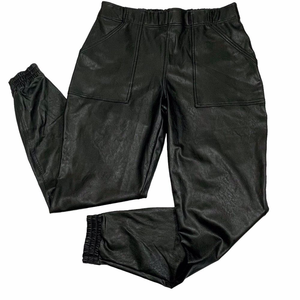 SPANX Black Faux Leather Jogger Pants